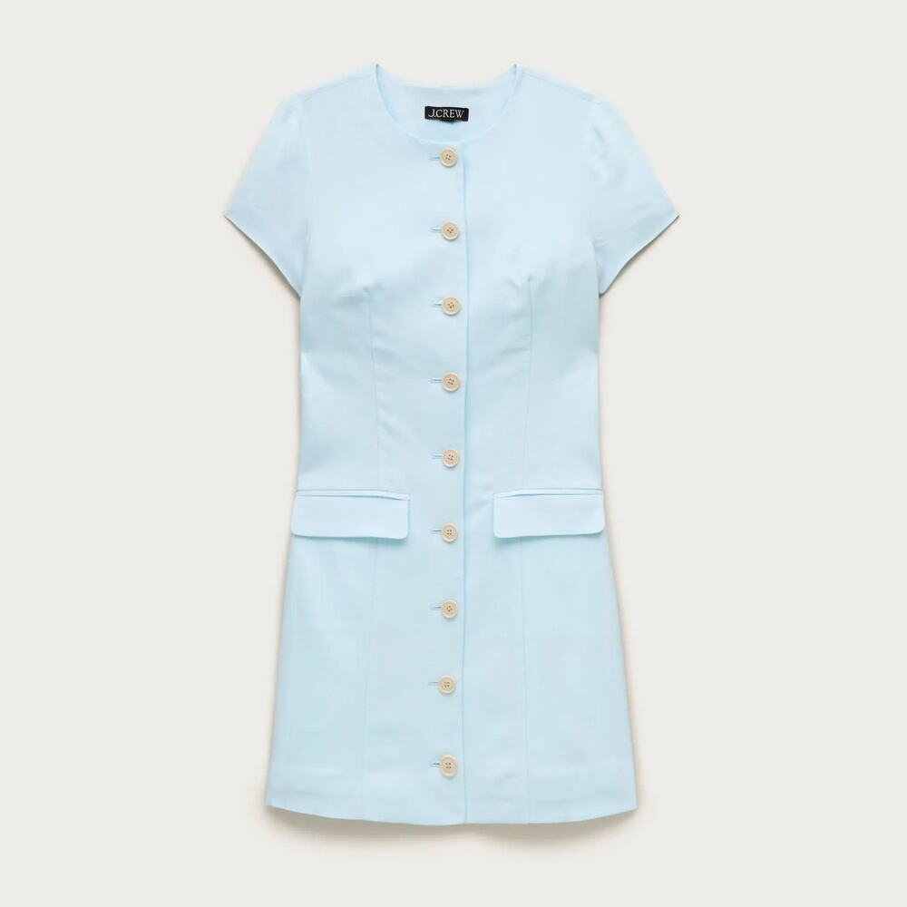 NWT J Crew Parc Dress in Gramercy Linen Blend Blue Size 8